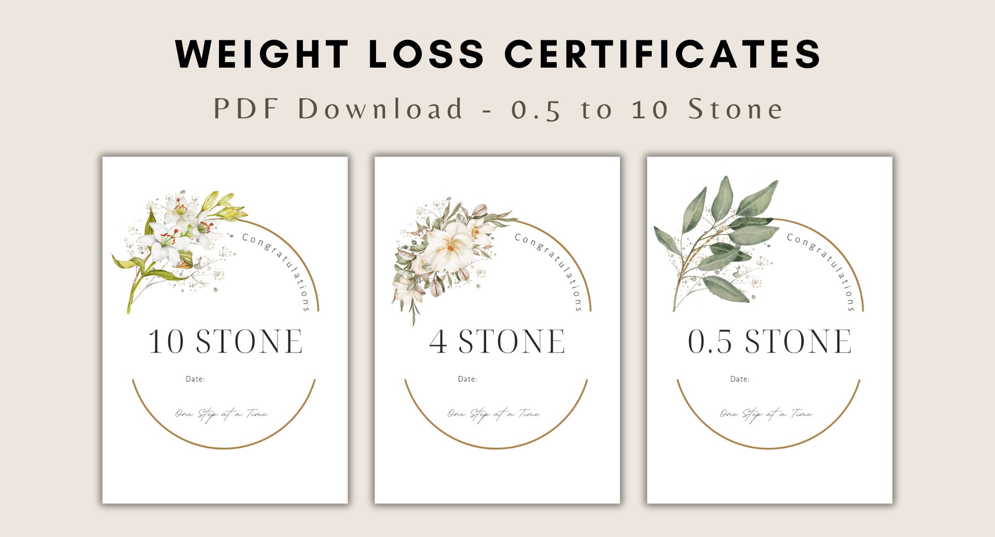 Printable Weight Loss Certificates Digital Download Weightloss ...