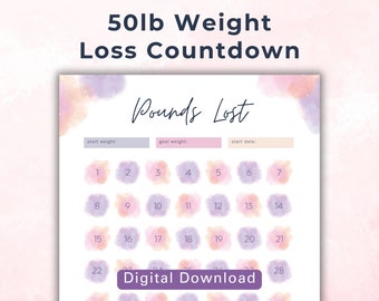 Printable Weight Loss Tracker 50 lbs - 50 Pound Weightloss Journal - Diet Track - Goal Chart PDF Download