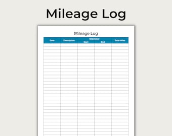 Mileage Log, Mileage Tracker, Business Miles Log, Car Miles Tracker, Printable PDF, Letter and A4