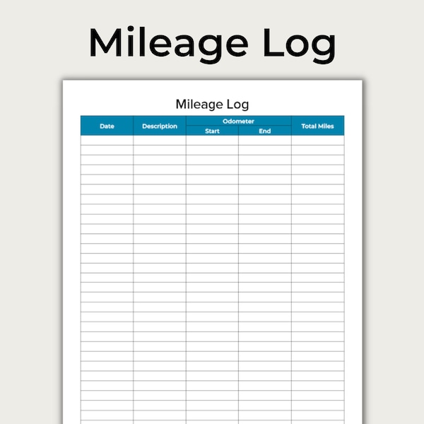 Mileage Log, Mileage Tracker, Business Miles Log, Car Miles Tracker, Printable PDF, Letter and A4