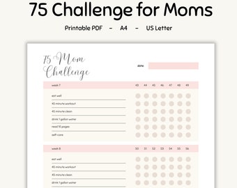 75 Challenge Tracker for Moms - Printable PDF - 75 Day SAHM Wellness Tracker