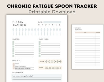 Daily Spoon Tracker, Spoon Theory Journal, Spoonie Diary, Fatigue Journal, Chronic Illness Friendly Journal, Printable PDF, Digital Download