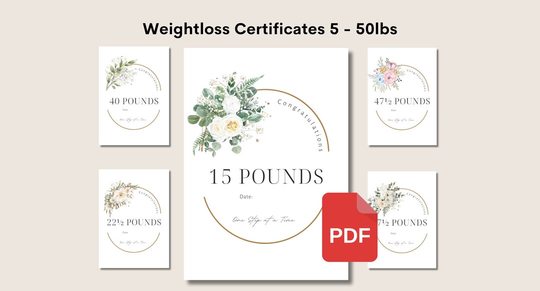 Printable Weight Loss Certificates 5 to 50lbs Weightloss Awards PDF ...