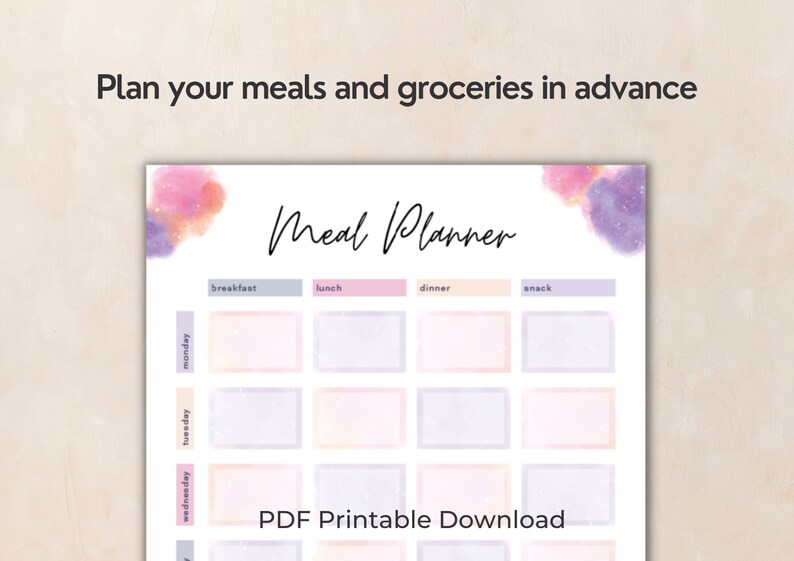 Printable Meal Planner and Grocery List, Weekly Menu Planner, Shopping List, PDF Download, US ...
