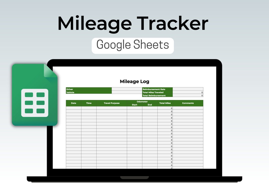 Mileage Tracker, Automated Google Sheets Mileage Log Calculator