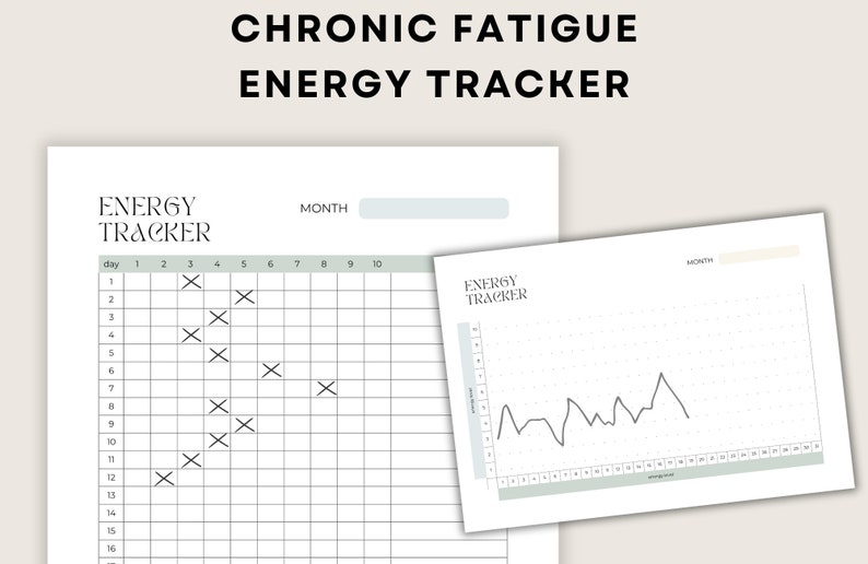 Chronic Fatigue Tracker, Energy Tracker, Energy Levels Graph, Printable PDF, Digital Download image 1
