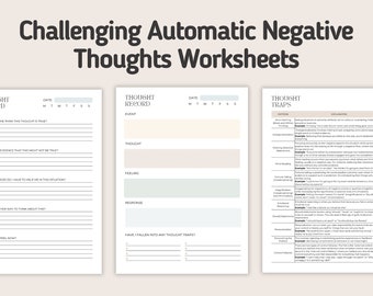 Challenge Automatic Negative Thoughts, CBT Worksheets, Mental Health ...