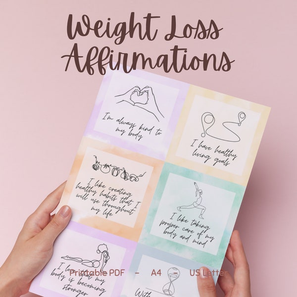 Cartes d’affirmation pour la perte de poids, 36 cartes d’affirmation positive pour le corps, motivation pour la perte de poids, citations positives quotidiennes, téléchargement PDF instantané