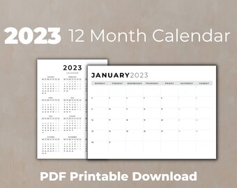 2023 Printable Blank Calendar | Year Calendar | Monthly Planner | Desk Calendar | Instant PDF Download | Monthly Planner | A4, Letter