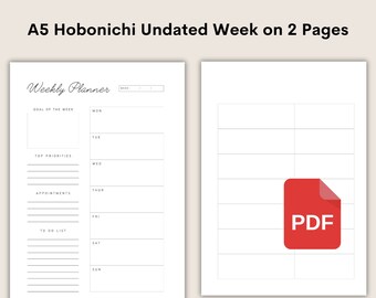 Printable A5 Hobo Weekly Planner Insert - PDF Instant Download - Hobonichi Weeks Kit