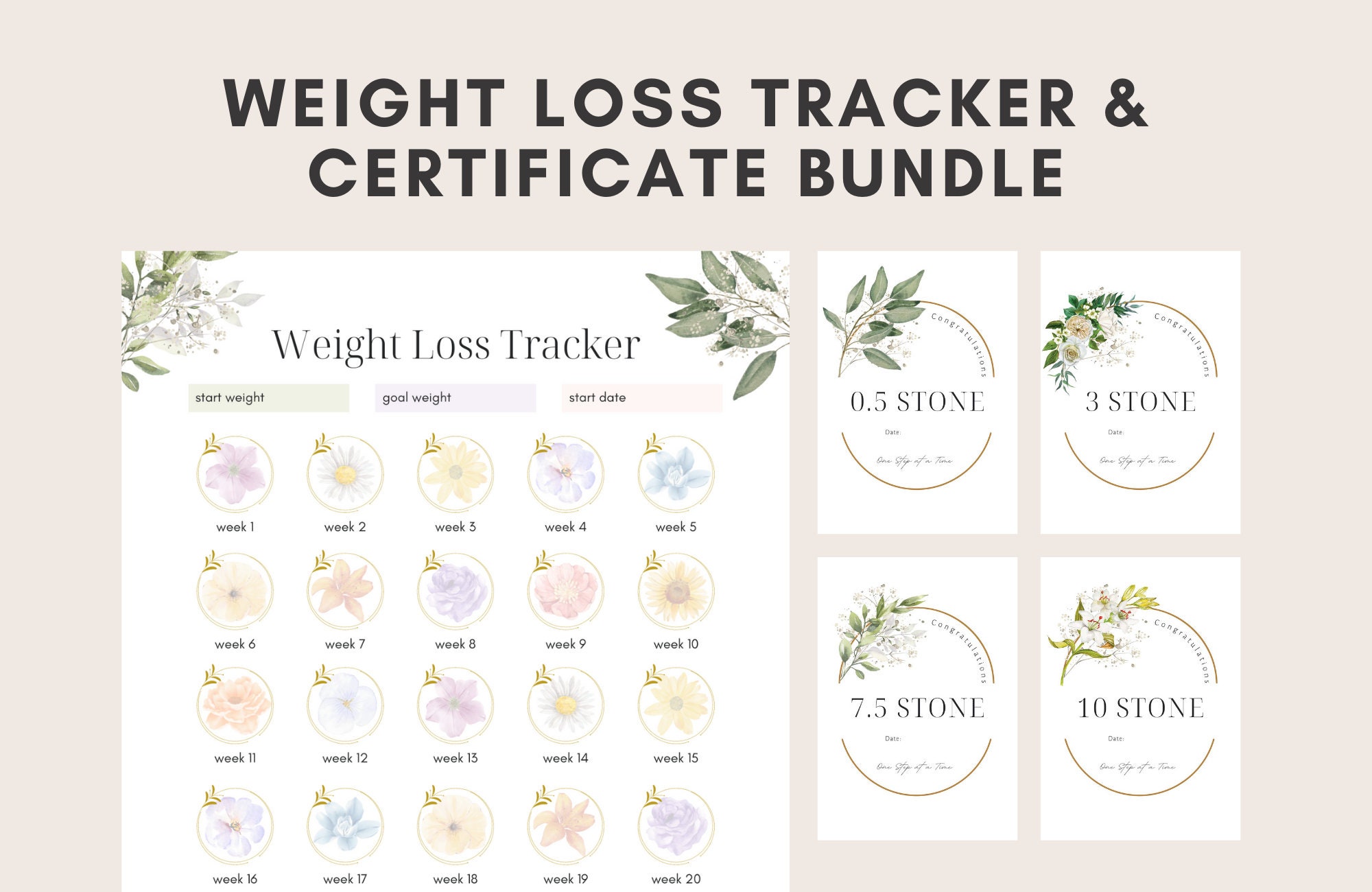 Printable Weight Loss Certificates and Tracker BUNDLE Weightloss ...
