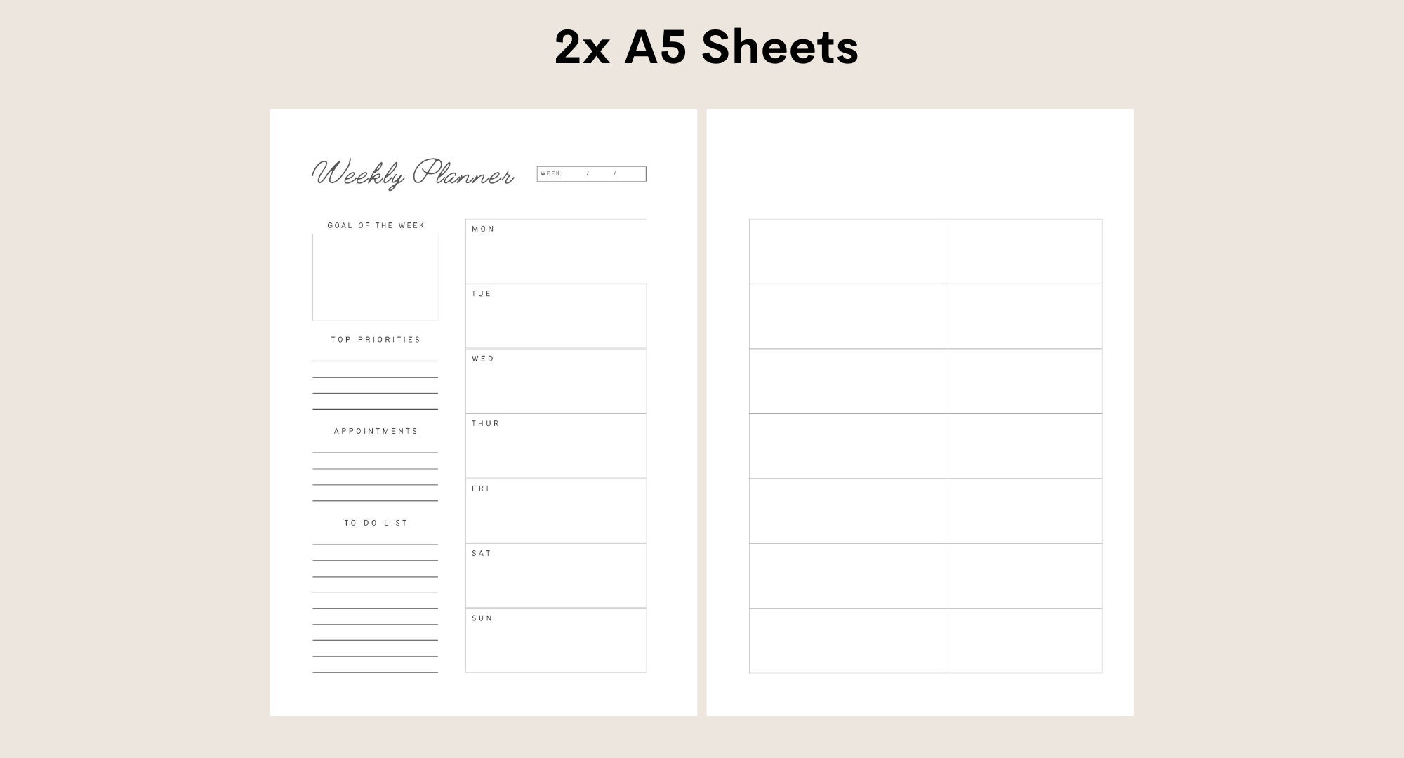Printable A5 Hobo Weekly Planner Insert PDF Instant Download Hobonichi ...