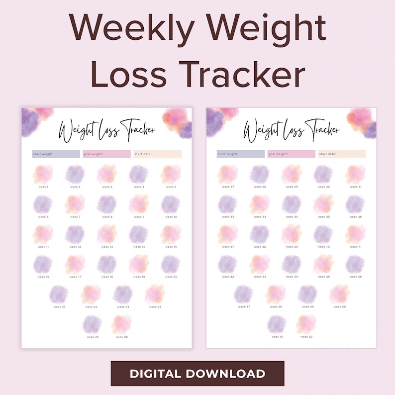 Printable Weight Loss Tracker, Weekly Weight Loss Chart, Weekly Weigh In, Fitness Planner, Losing Weight Goals PDF Download image 1
