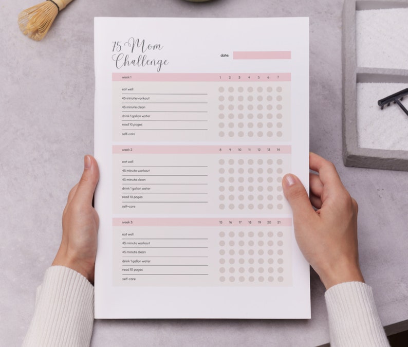 75 Challenge Tracker for Moms - Printable PDF - 75 Day SAHM Wellness Tracker image 5