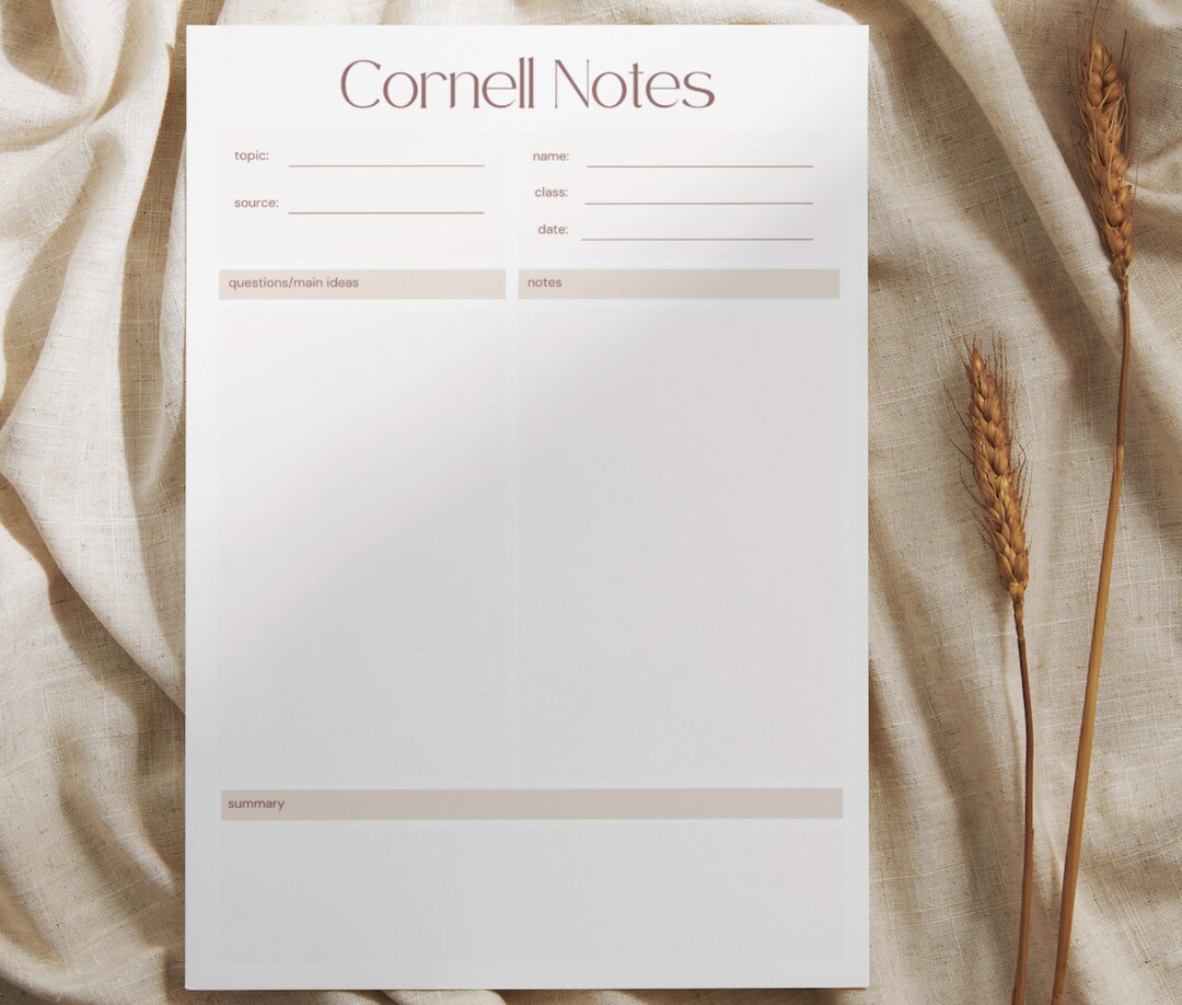 Cornell Notes Method Template Printable, Student Note Taking, Template ...