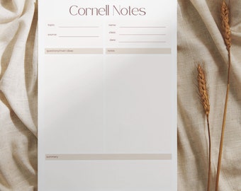 Cornell Notes Method Template Printable, Student Note Taking, Template Note iPad, Lecture Notes Taking, Instant Download, A4 US Letter PDF