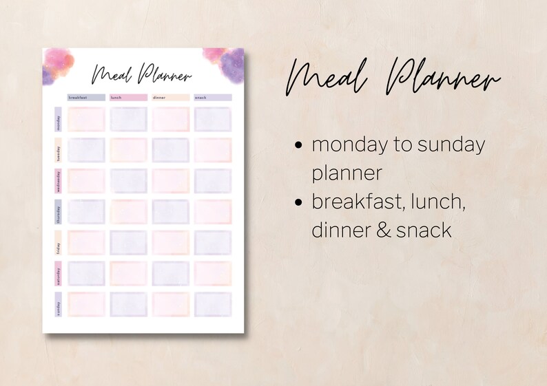 Printable Meal Planner and Grocery List, Weekly Menu Planner, Shopping List, PDF Download, US ...