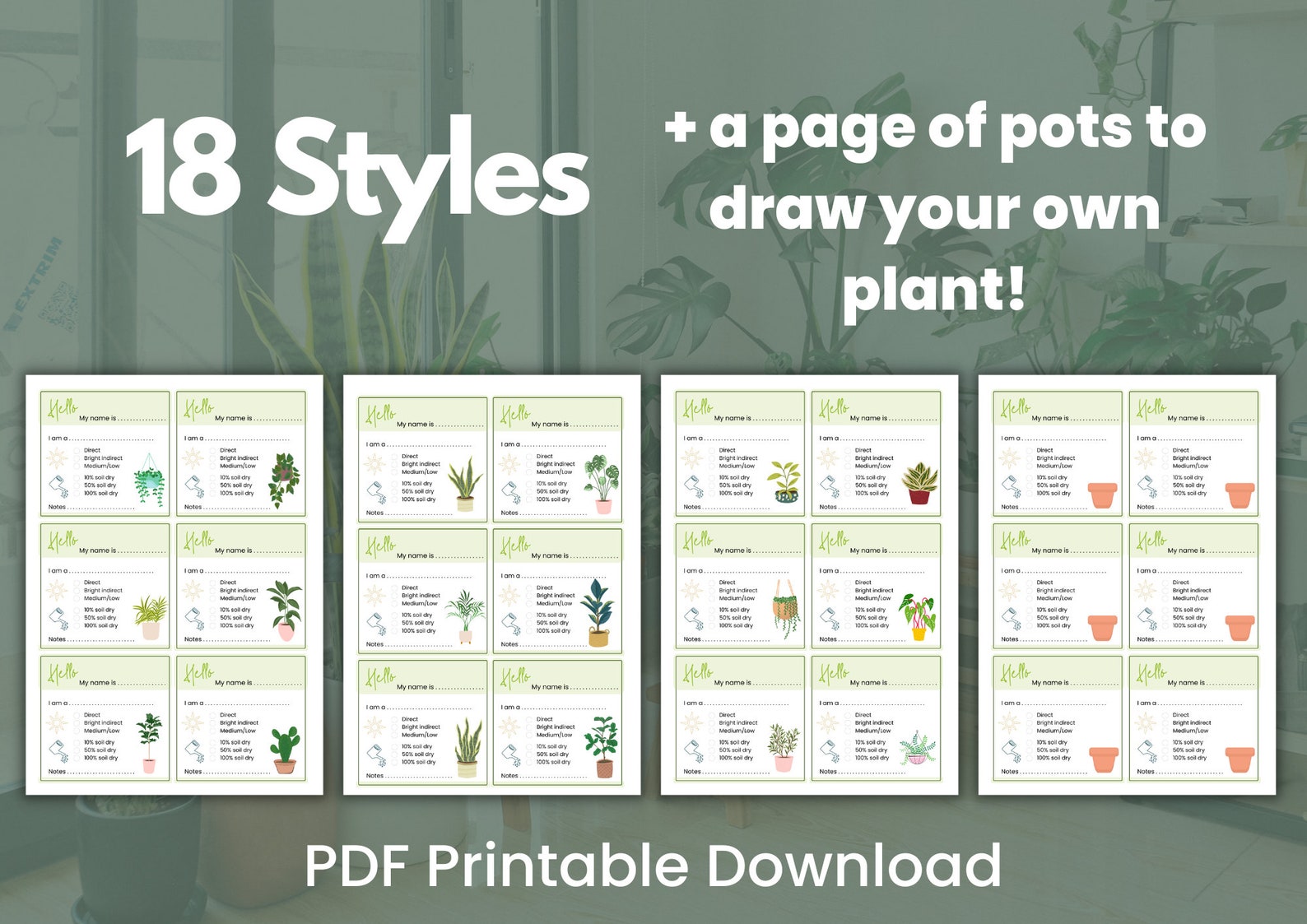 Plant Care Instructions Card, 18 Printable Styles Included, Houseplant Garden Labels, Houseplant