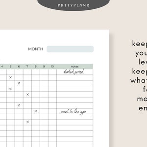 May include: A printable energy tracker with the title "ENERGY TRACKER" at the top. The tracker includes a grid for daily tracking, with space for notes. Text on the right says "keep track of your energy levels and keep track of what days you feel the most/least energized."