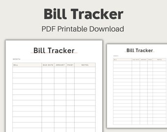 Monthly Bill Tracker Printable | Bill Payment Tracker | Bill Pay Checklist | Spending Planner | A4 & US Letter | Instant Download
