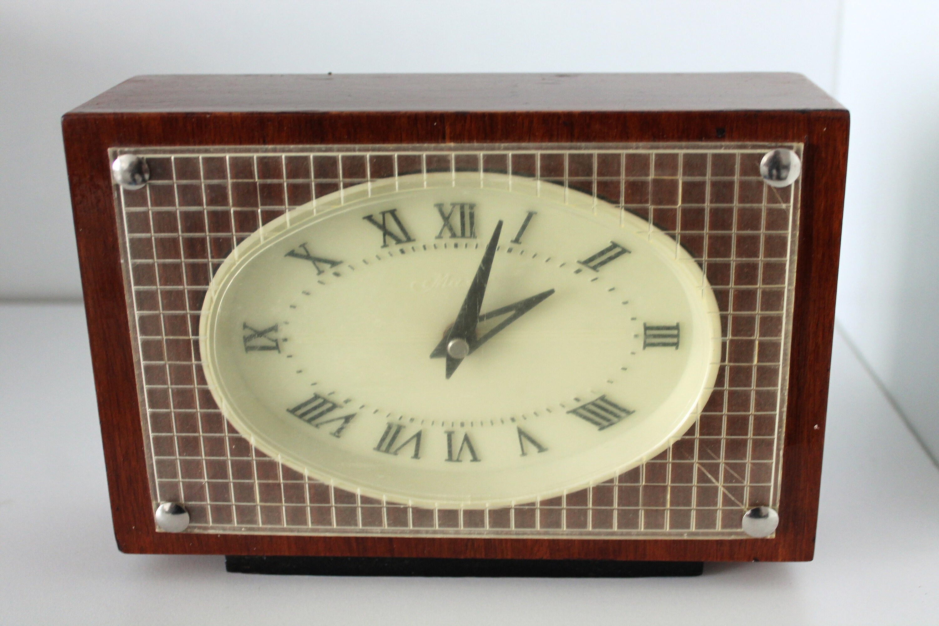 Vintage 1960's Soviet Majak Mechanical Table Clock,Antique USSR Mayak Mechanical 8 Days Wind up Wooden Mantel Clock,Collection Clocks