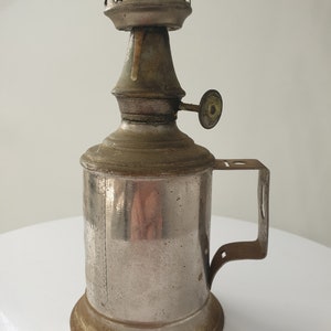 Antique French Brass  Oil Lamp With Written Body  From 1880&#39;S