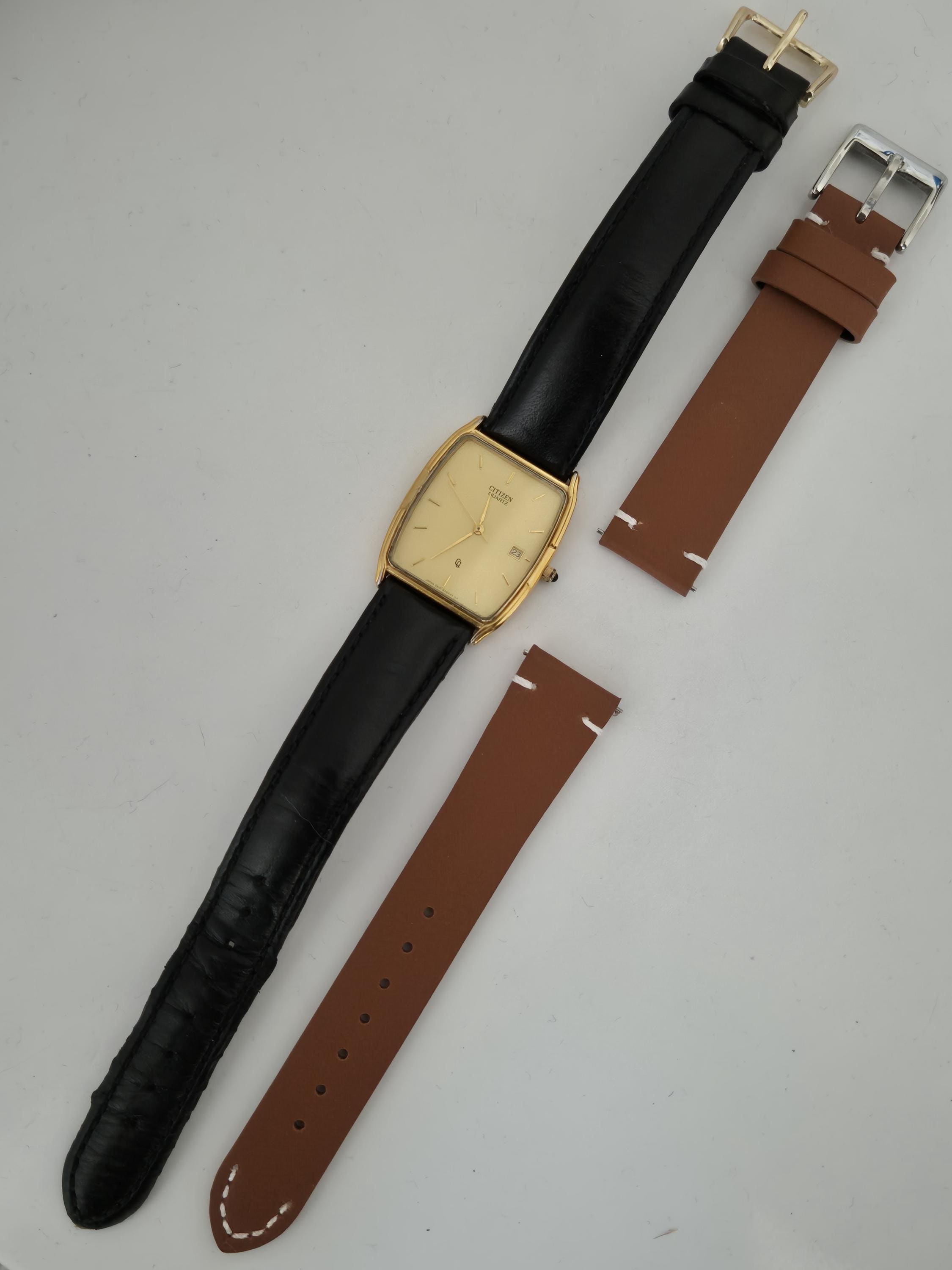 Vintage Citizen Tank Watch, Gold Plated Quartz, Japan Wristwatch