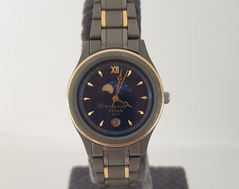 Stunning Fabiani Titan Moonphase Vintage Japan Miyota Quartz 1990&#39;s Wristwatch, Rare Collection Watch, Minimalist Elegant Timepiece