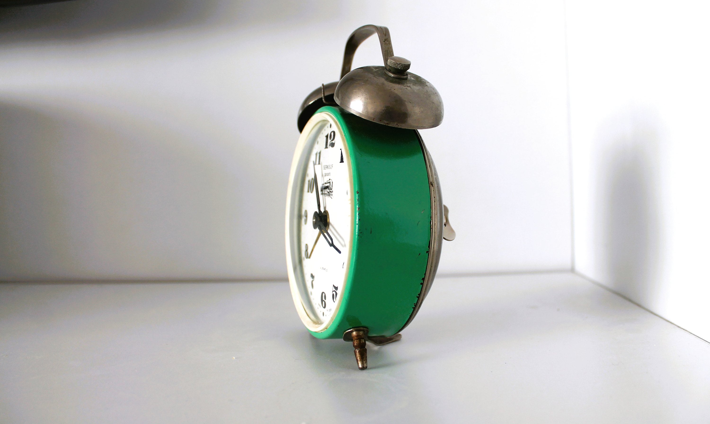Vintage Serkisof Mechanical Alarm Clock, Green Metal Twin Bell