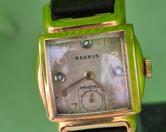 Vintage BENRUS Art Deco Wristwatch, 10K Gold Filled, 1940s Hand Winding