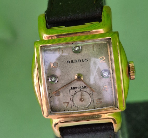 Vintage BENRUS Art Deco Wristwatch, 10K Gold Filled, 1940s Hand
