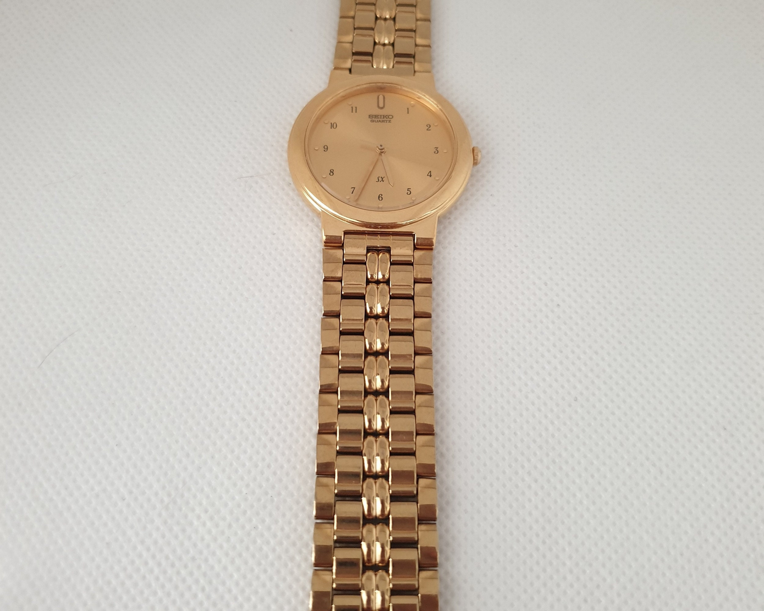 Seiko V701-1K00 SX Gold Tone Steel 33mm Quartz Dress Wrist Watch 