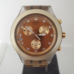 Rare Swatch Irony Diaphane Full-Blooded Chronograph SVCK4032G Unisex Watch, Collectible Wrist Watch,Gifts for Mothers,NOS Condition