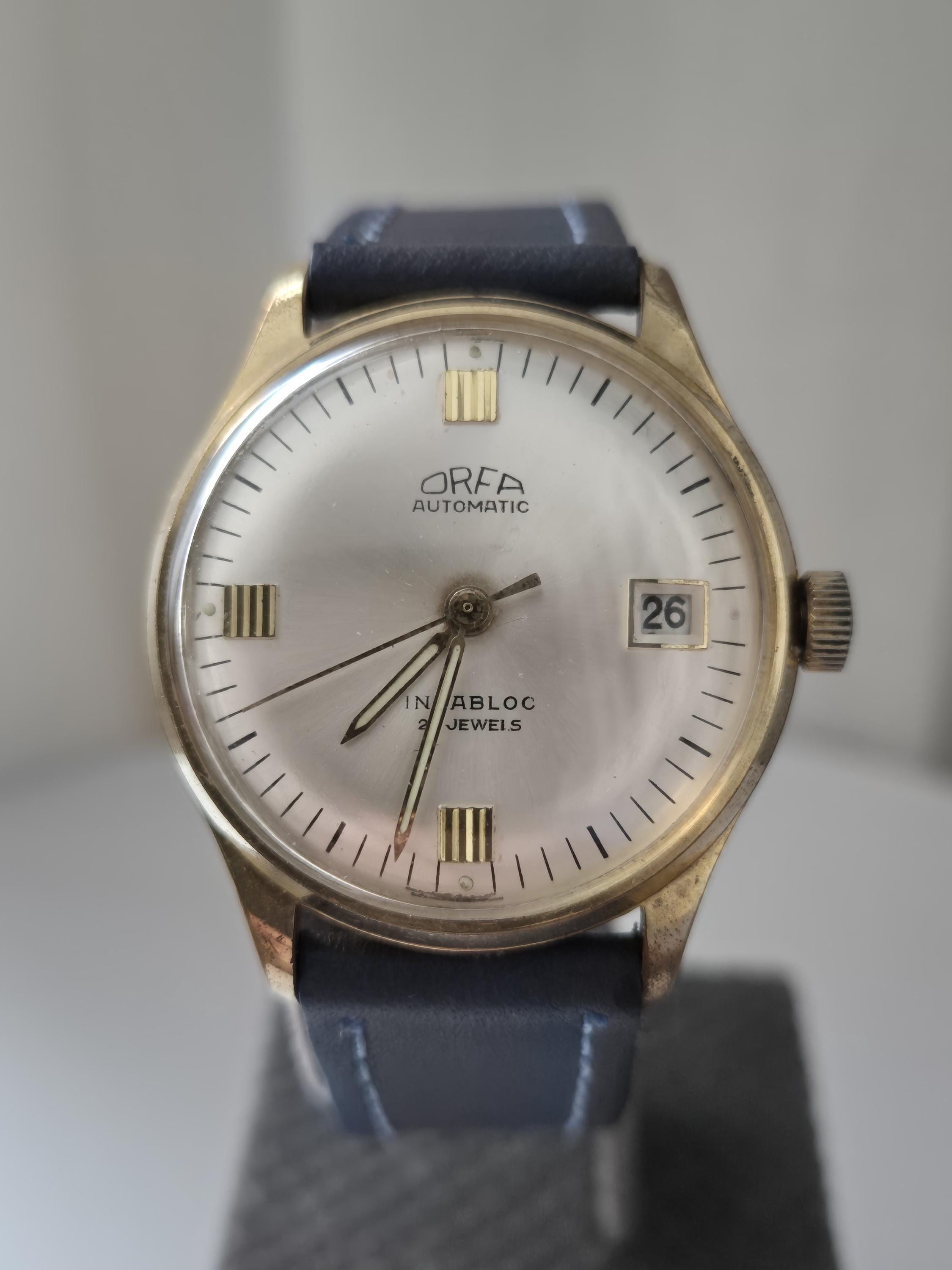 Orfa Automatic Watch, 1960s Swiss Made, Gold Plated Case