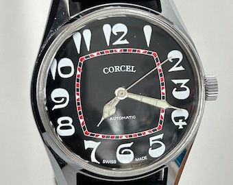 Vintage CORCEL Automatic Swiss Watch, 1970s NOS, Unique Dial