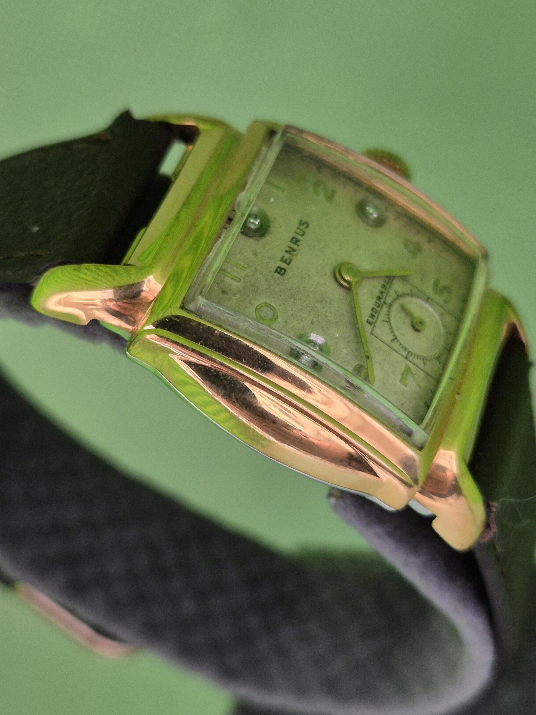 Vintage BENRUS Art Deco Wristwatch, 10K Gold Filled, 1940s Hand