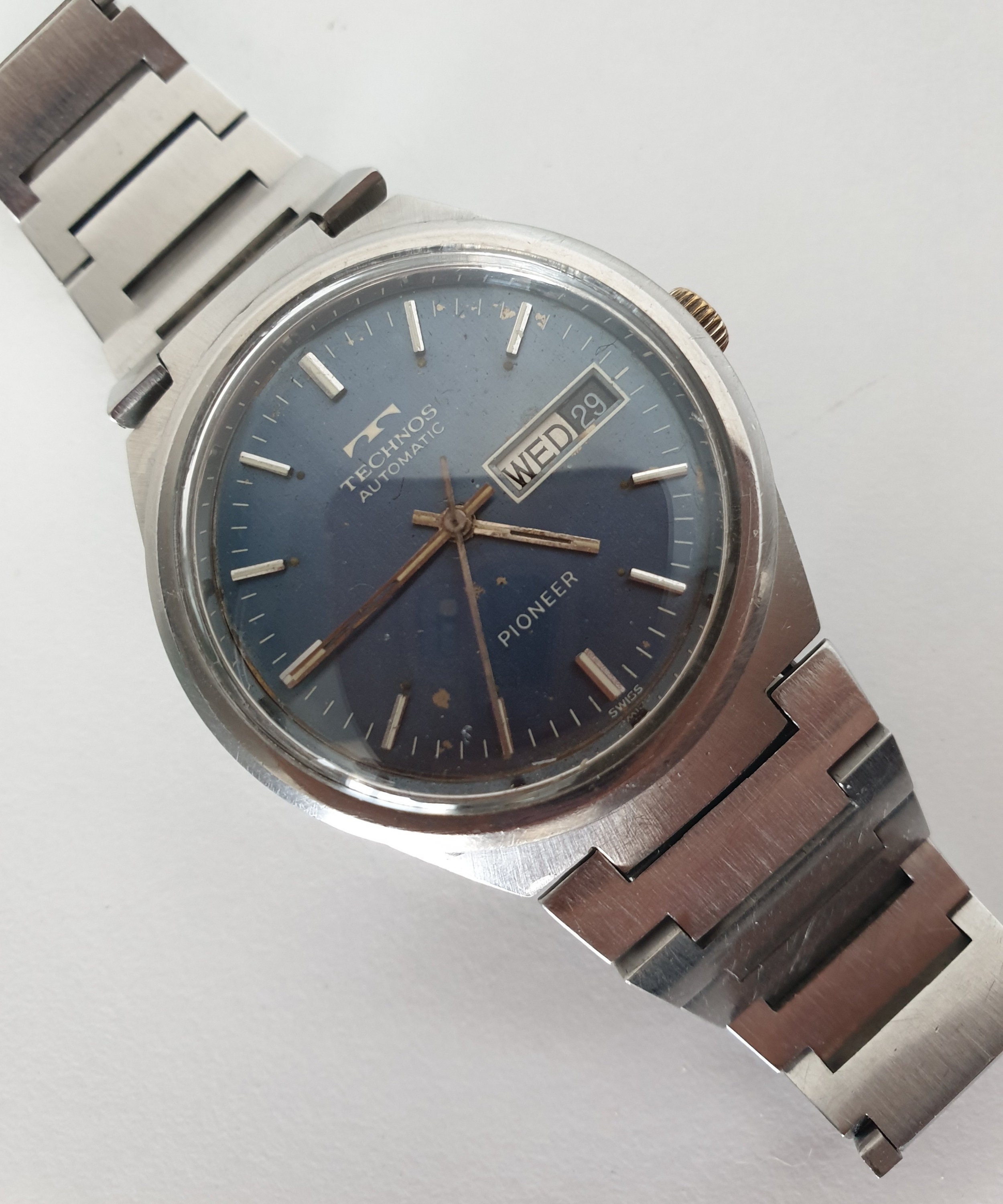 Vintage Technos Pioneer Automatic Watch, Blue Dial, Swiss ETA