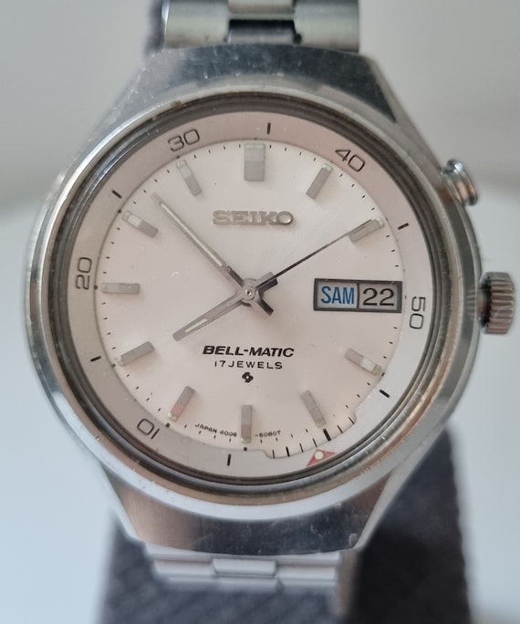 Vintage Seiko Bell-Matic Wristwatch, 1970s Alarm Watch, Stainless Steel