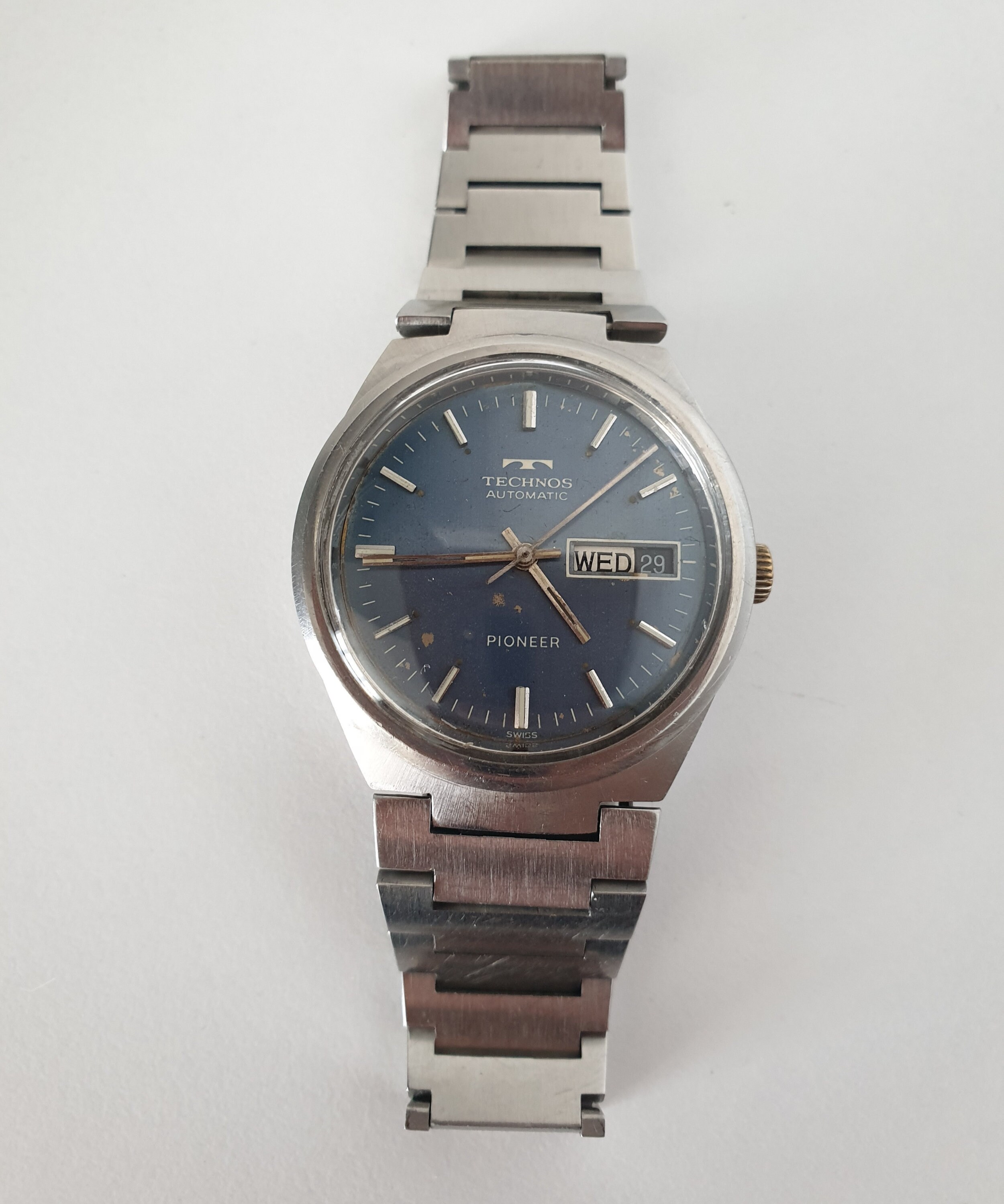 Vintage Technos Pioneer Automatic Watch, Blue Dial, Swiss ETA 