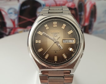 Seiko 5 Automatic Movement 6119-7540 Cal. 1970&#39;s Vintage Japan Made Men&#39;s Watch,Rare Brown Dial,Daydate Cushion