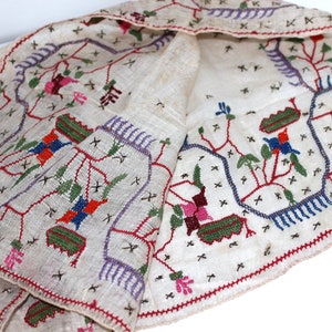 19th Century Ottoman Thread and Silk Embroidered Tablecloth, Silk Embroidered Antique Textile, Interior&#39;s Home Decor, Collection Fragmants