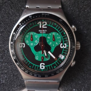 Great Swatch Chronograph Swiss Made Black Dial 40mm Watch YCS465, Vintage Swatch Rattlesnake Unisex New Old Stock,Rare Swatch Watch