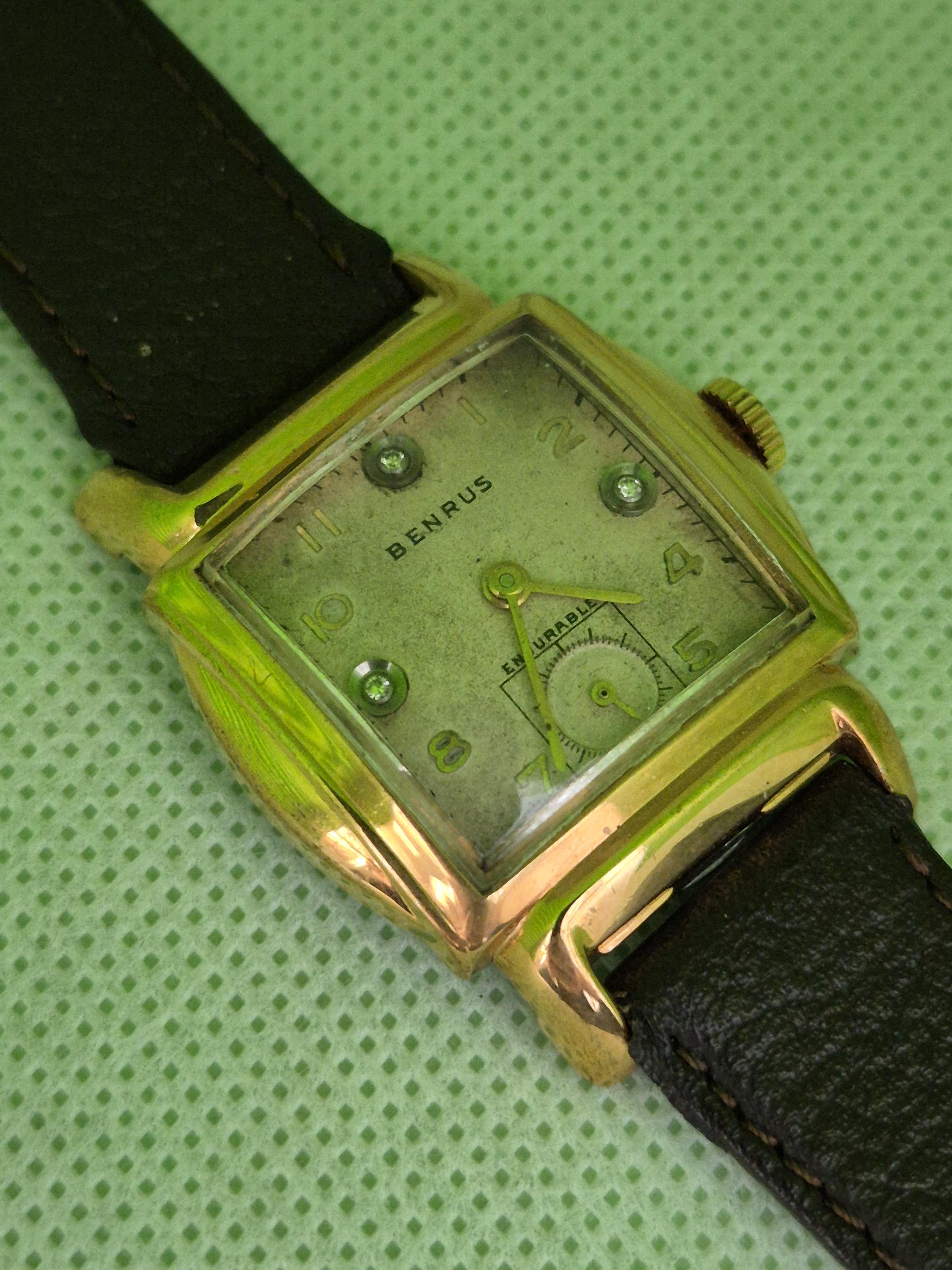 Vintage BENRUS Art Deco Wristwatch, 10K Gold Filled, 1940s Hand