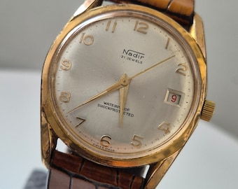 Vintage Nadir Swiss Made Watch, Gold Plated, 1970s Mechanical Wristwatch