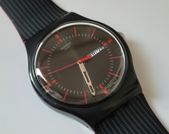Vintage Swatch Originals GAET Schweizer Quarz Unisex Uhr, schwarzes Zifferblatt