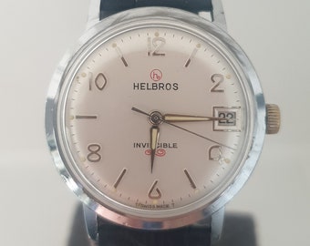 Raro reloj vintage HELBROS, reloj de pulsera mecánico de cuerda manual de los años 50