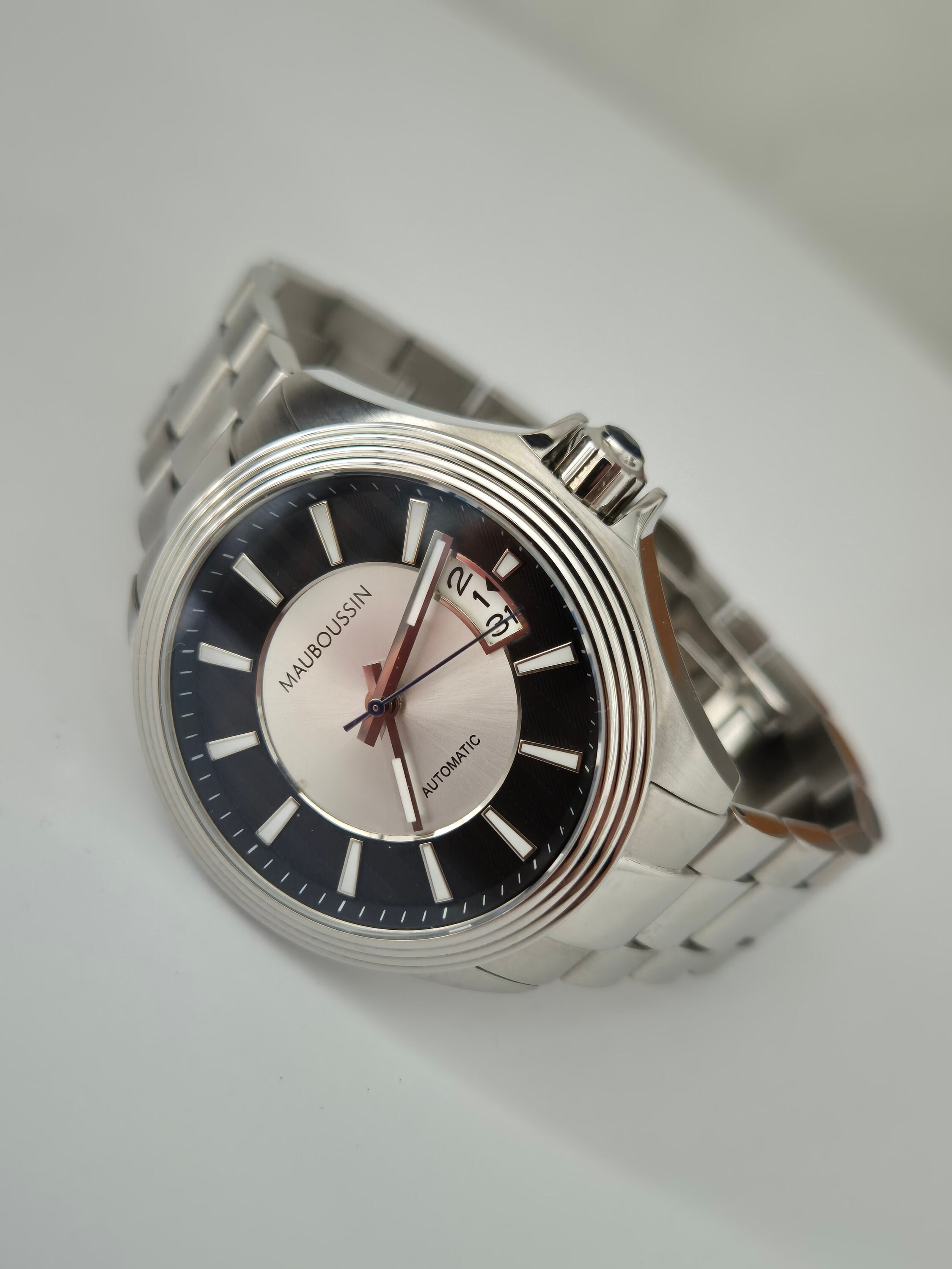 Vintage Mauboussin Automatic Watch, Palladium Steel, Swiss Made