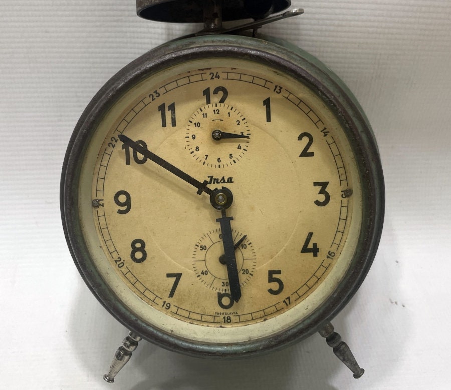 Vintage 1940s Insa Mechanical Alarm Clock, Yugoslavian Desk Clock