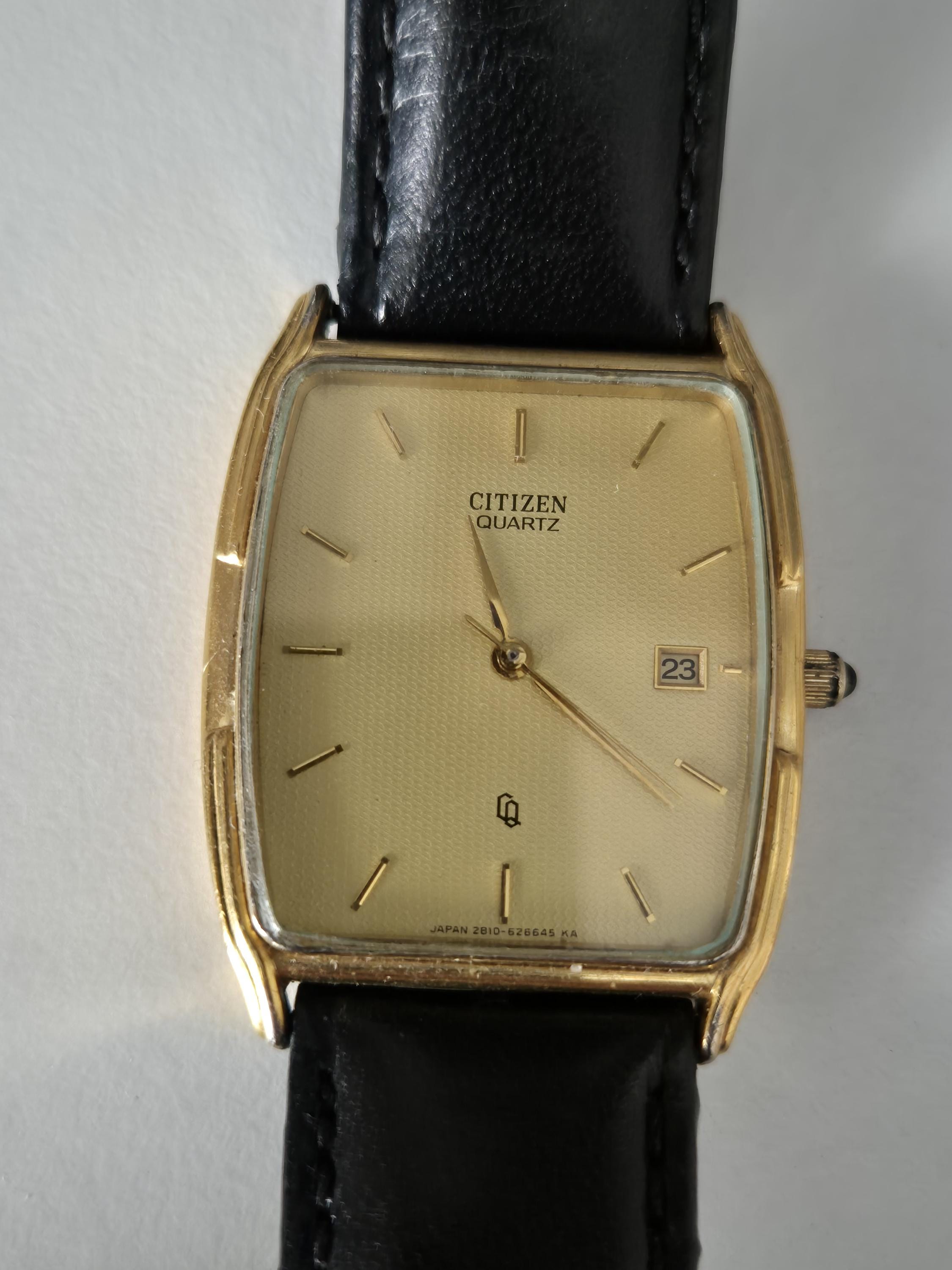 Vintage Citizen Tank Watch, Gold Plated Quartz, Japan Wristwatch