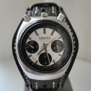 Great CITIZEN Bullhead Challenge Timer Flyback Chonograph Automatic 1970&#39;s Vintage Watch ,Japan Wristwatch, Gift For Him,Citizen Panda Watch